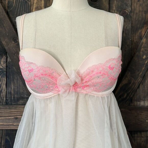 Victoria’s Secret Sheer Tulle Rhinestone Embellished Push Up Babydoll - Picture 2 of 9